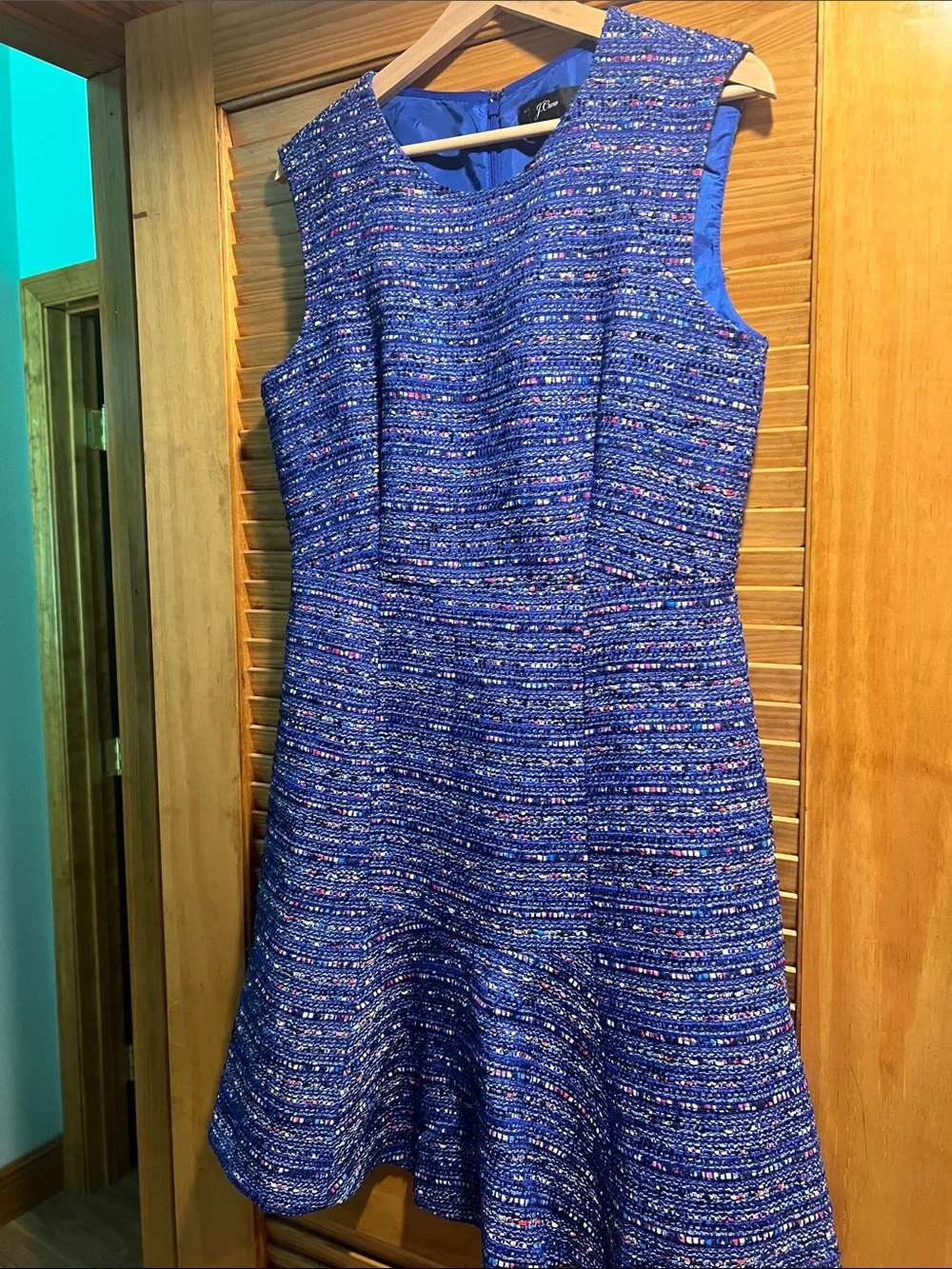 J. Crew Blue Tweed Fit-and-Flare Dress
